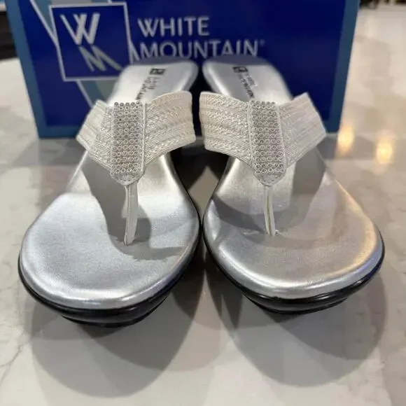 White Mountain Wedge Thong Platform Sandals Women's 8M White Rhinestone Accent - Picture 4 of 9